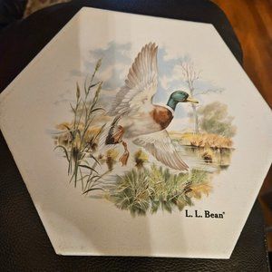 vintage LL bean mallard duck hexagon ceramic trivet/potholder felt backing
